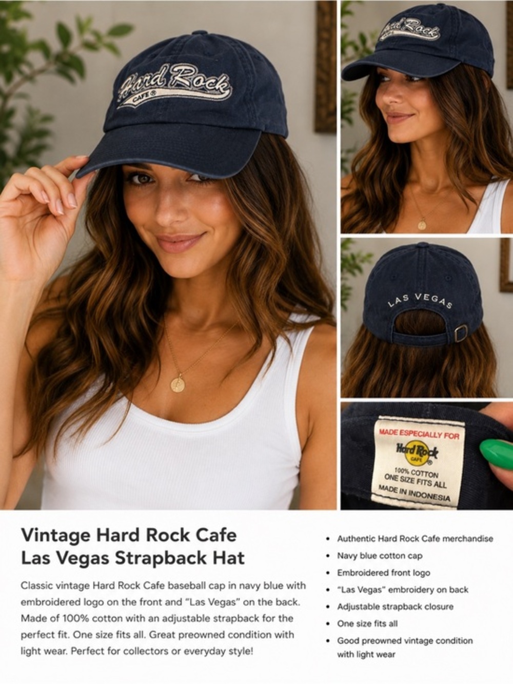 Vintage Hard Rock Cafe Las Vegas Embroidered Strapback Hat